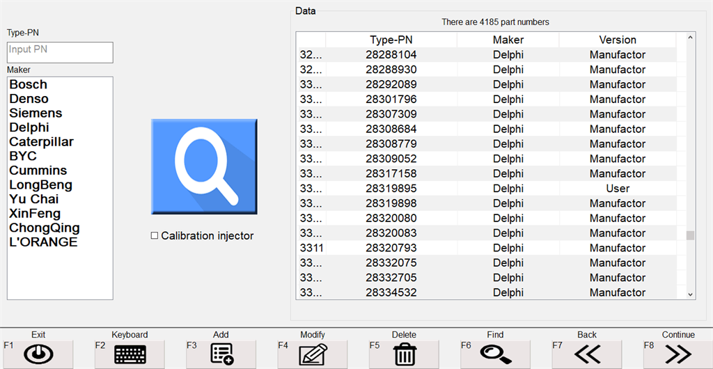 Database of Coding of Injectors