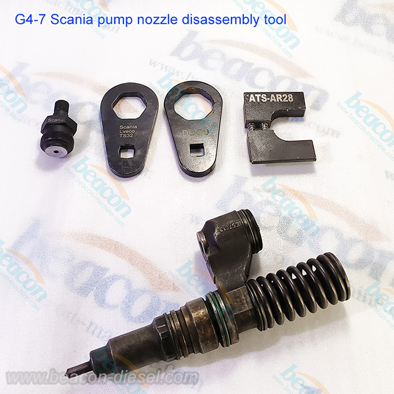 G4-7 Scania pump nozzle disassembly tool kit featuring DC-39 and TS32 wrenches.