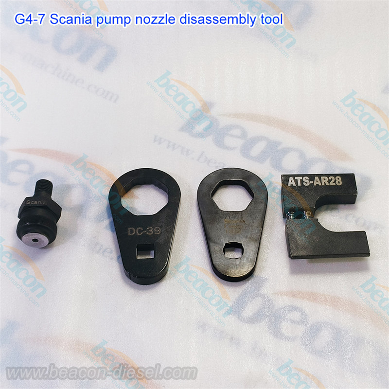G4-7 Scania pump nozzle disassembly tool kit featuring DC-39 and TS32 wrenches.
