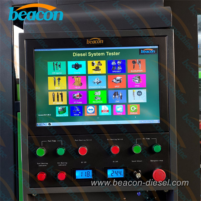 Diesel test bench screen interface with injector data