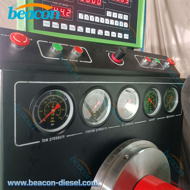 Close-up of diesel pump mounting mechanism on ES619 bench.