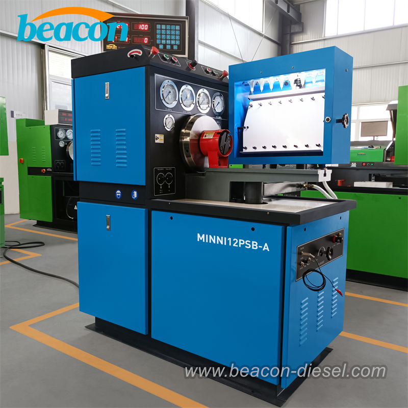Beacon MINI12PSB-A diesel injection pump test bench front view with green casing.