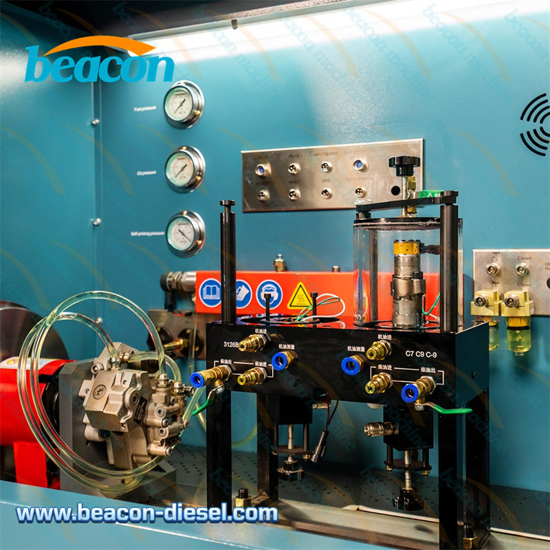 HEUI injector testing fixture for CAT C7 C9 and 3126B connected to oil circuit